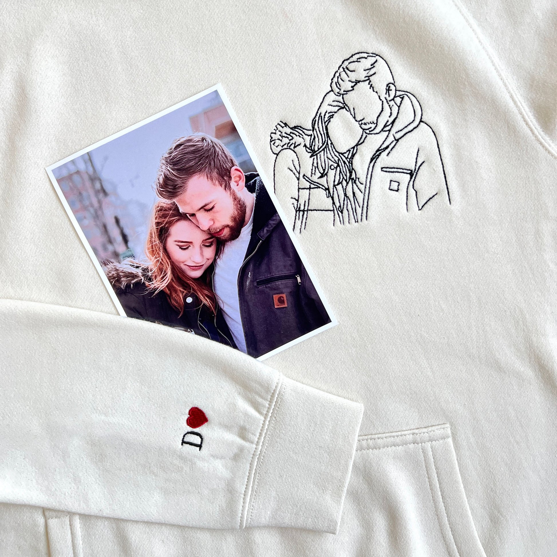 Embroidered by Wedding Photo Portrait Hoodie Embroidery Couple 